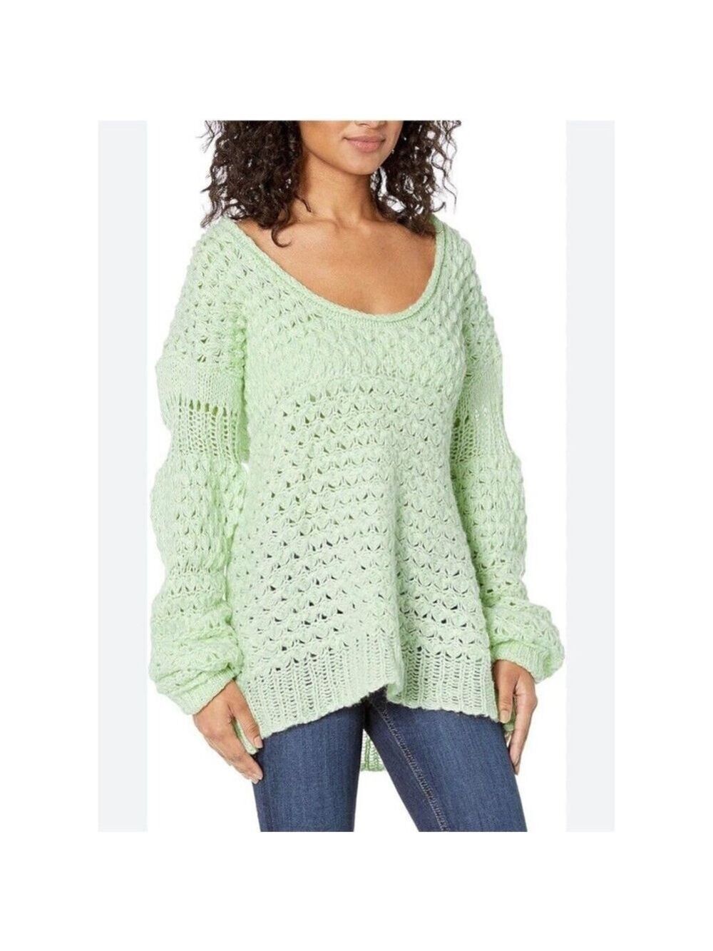 Free People Crashing Waves Pullover Sweater Small Mint Green Boho Cozy Soft $128